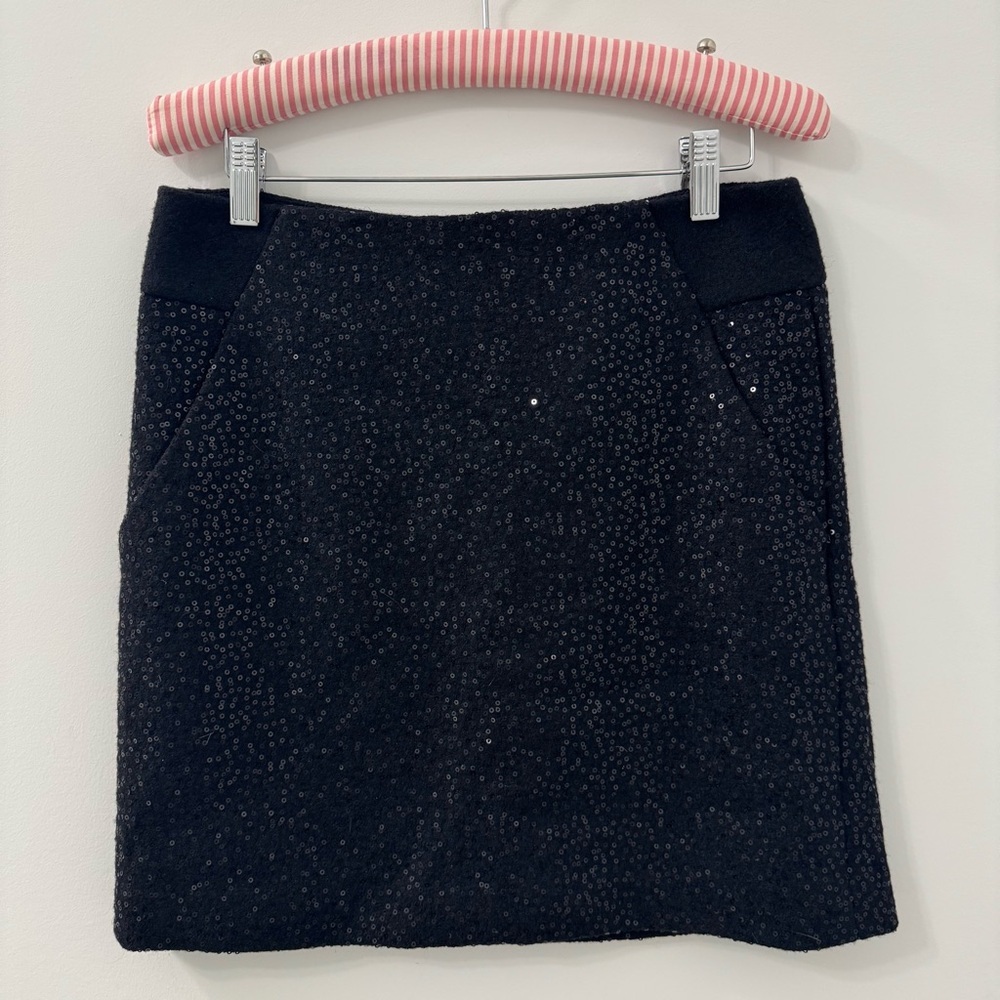 Loft black sequin wool mini skirt size 2 - Picture 3 of 11